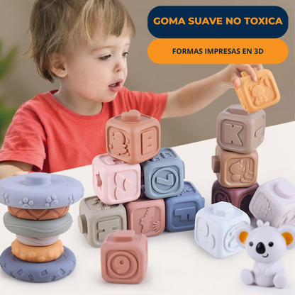 JUGUETE SENSORIAL BLOQUES Y TORRE DE AROS MONTESSORI