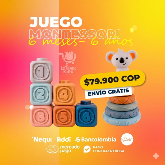 JUGUETE SENSORIAL BLOQUES Y TORRE DE AROS MONTESSORI